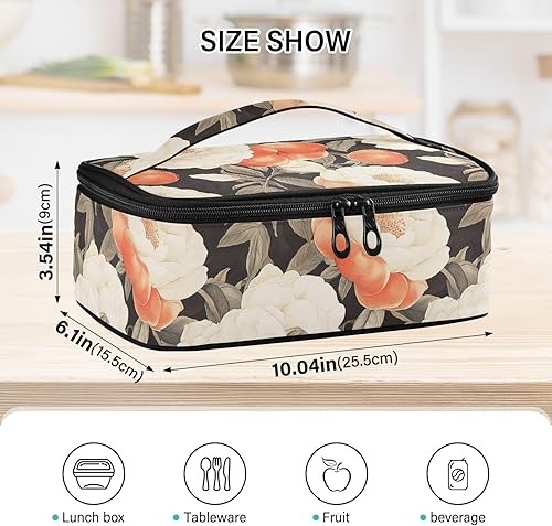 Miniatura 3 de KLL Pintado Vintage Peaches Blossoms diseñado bolsa de almuerzo niños picnic almuerzo caja aislada con asa almuerzo estilo cartera para hombre