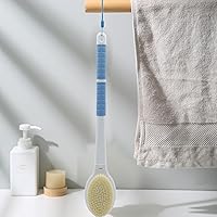Vista 7 de Cepillo de ducha con cerdas suaves y rígidas, mango largo de 18.5" de doble cara, cepillo de baño para la espalda, exfoliador corporal