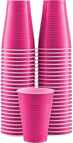 Amcrate Vasos de plástico desechables, vasos de plástico de color rosa brillante, vasos de plástico para fiestas de 12 onzas, vasos desechables Amcrate Vasos de plástico desechables, vasos de plástico de color rosa brillante, vasos de plástico para fiestas de 12 onzas, vasos desechables