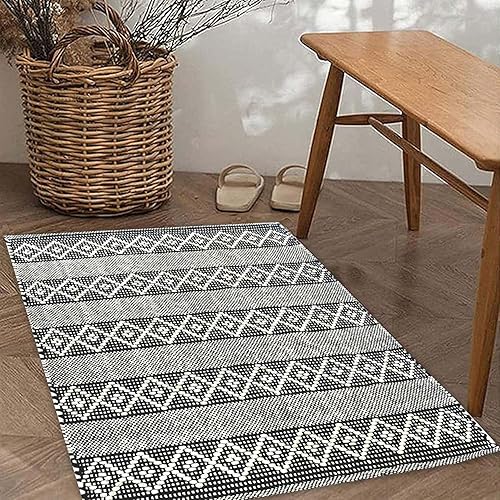 Miniatura 7 de Chardin home Alfombra bohemia negra y marfil de 2 x 5 pies  Alfombra de granja tejida a mano  Ideal para cocina, entrada, baño, meditación, lavable