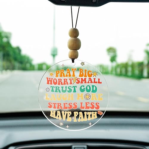 Talataca Adorno plano 2D cristiano para automóvil y cuentas de madera, citas inspiradoras con cuentas, accesorios para espejo retrovisor, colgante