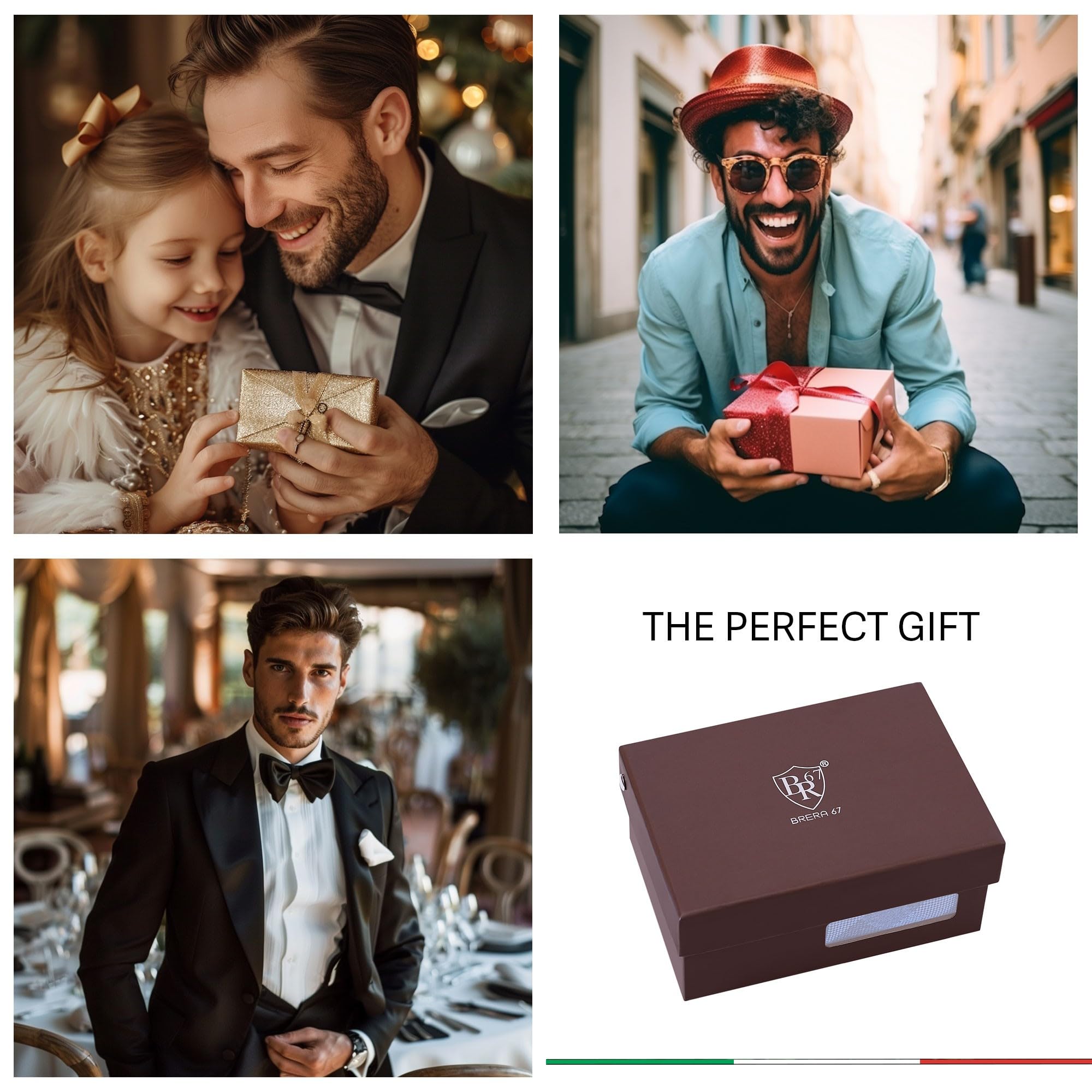 conjunto de 5 accesorios hombre para traje elegante: corbatas de hombre con pañuelos, gemelos, pisacorbatas y cubre botones, caja regalo
