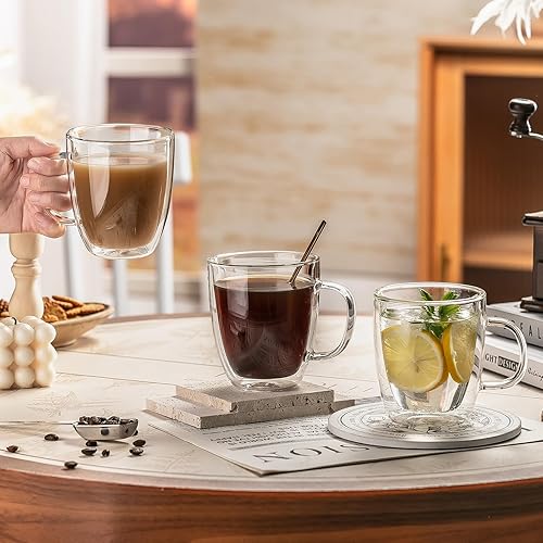 Miniatura 6 de Buaic Tazas de café de vidrio de doble pared de 12.5 onzas, juego de 2 con 2 tazas de café de 2.7 onzas, tazas de café aisladas, tazas de vidrio