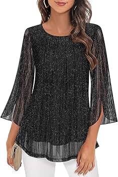 トップス Multiway Layered Tops Women's 2024 Dressy Casual V Neck 3/4 Tiered Bell Sleeve