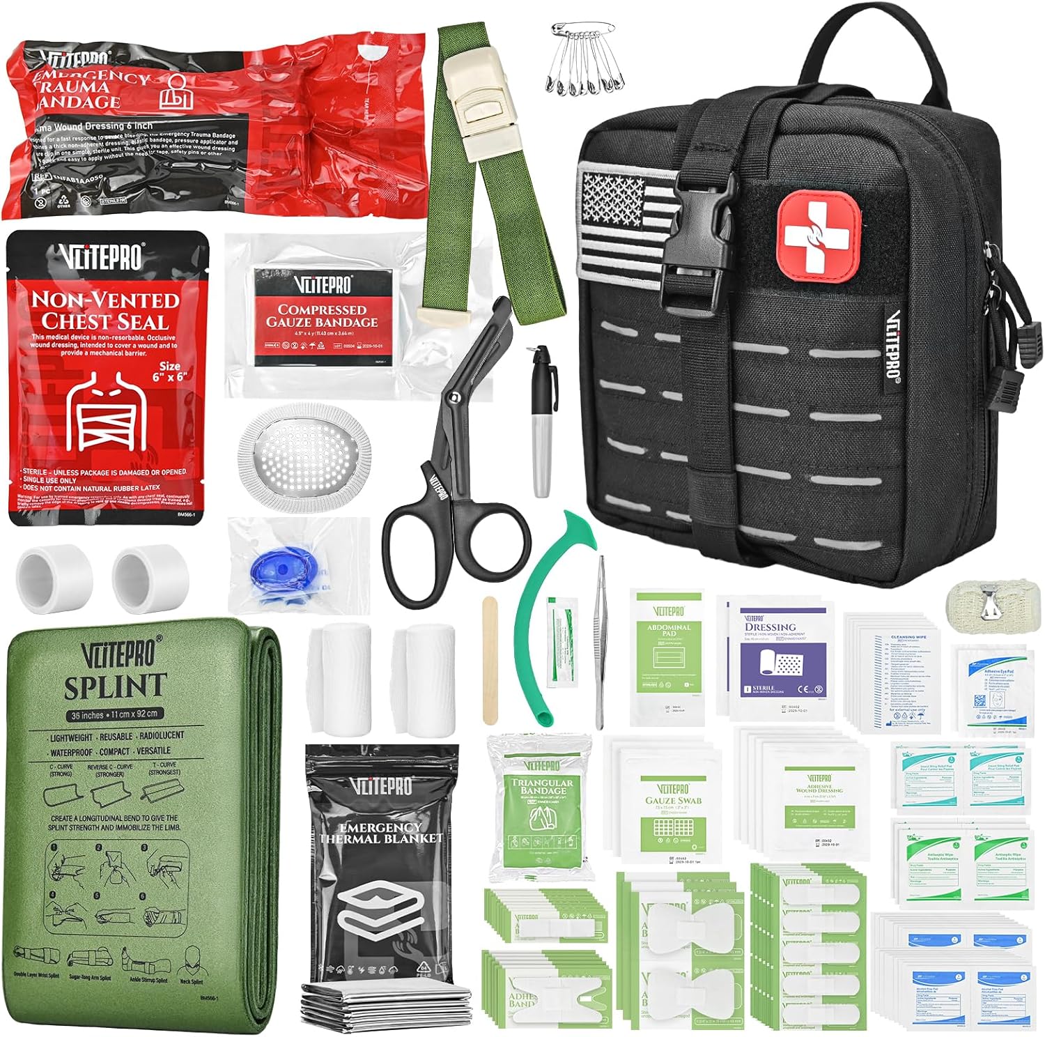 Advanced Trauma First Aid Kit – Emergency Camping Gear with Tourniquet, Compression Bandage, 36″ Splint | Portable Survival Gear for Outdoor, Home, Camping- Gift for Husband Dad and Wife-Black Advanced Trauma First Aid Kit – Emergency Camping Gear with Tourniquet, Compression Bandage, 36″ Splint | Portable Survival Gear for Outdoor, Home, Camping- Gift for Husband Dad and Wife-Black