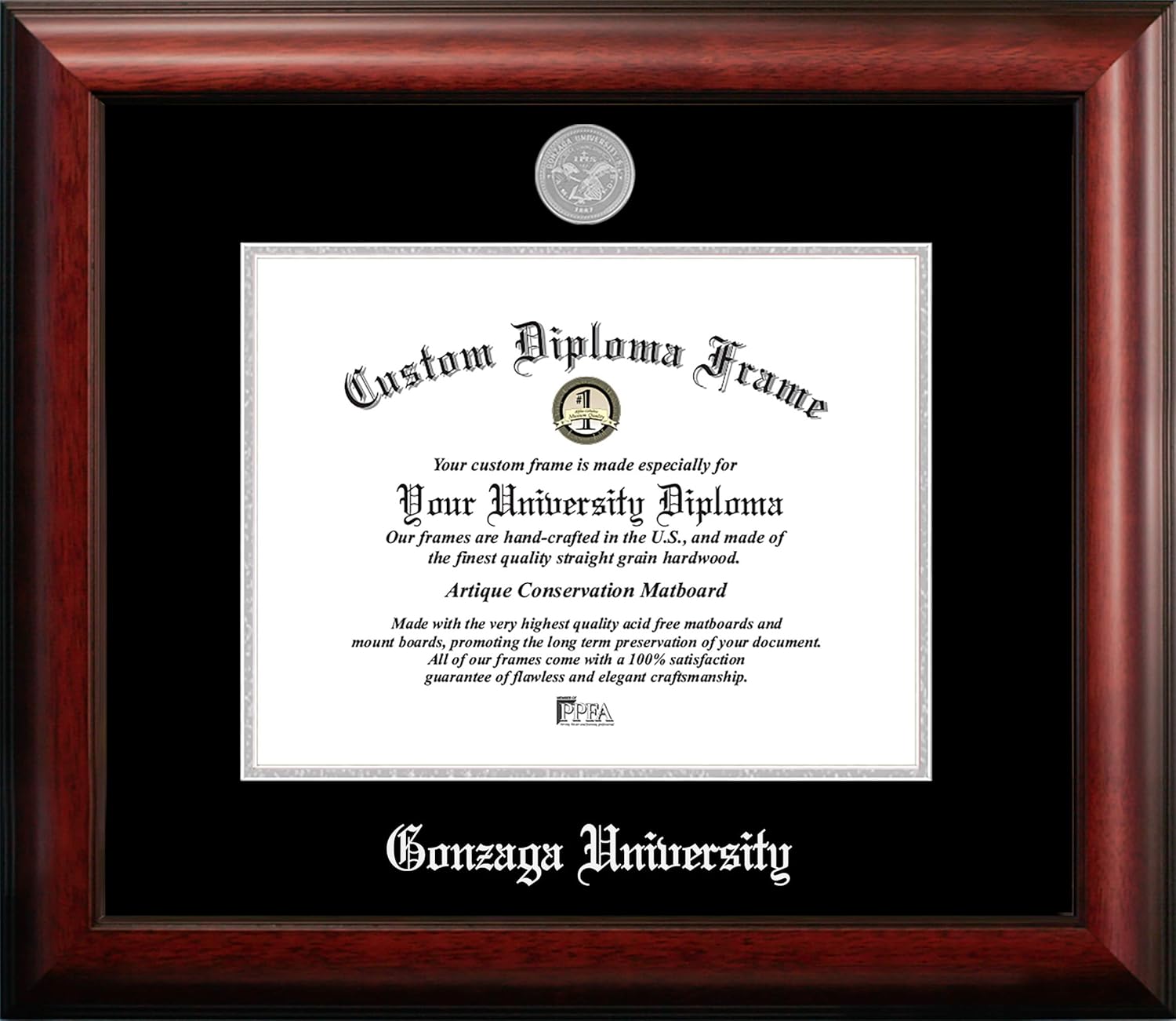 Campus Images NCAA Gonzaga Bulldogs Unisex Silver Embossed Diploma Frame Gonzaga University 10W x 8H Silver Embossed Diploma Frame, Brown, One Size