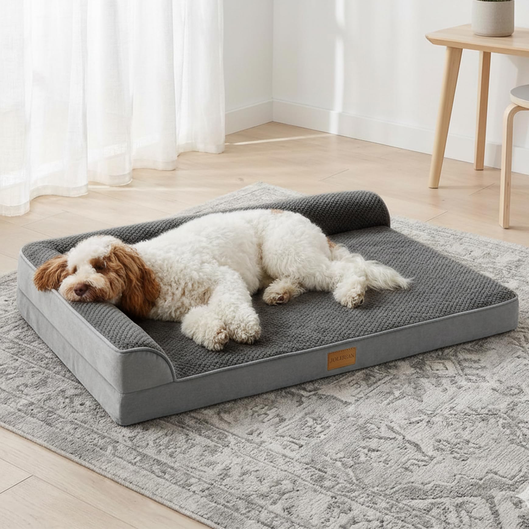 Cama Perro Jacquard Grande Ortopédica, Colchoneta Perro con Espuma De Caja De Huevos de L, Sofá Perro con Impermeable Lavable Desenfundable, 106x28cm, Gris