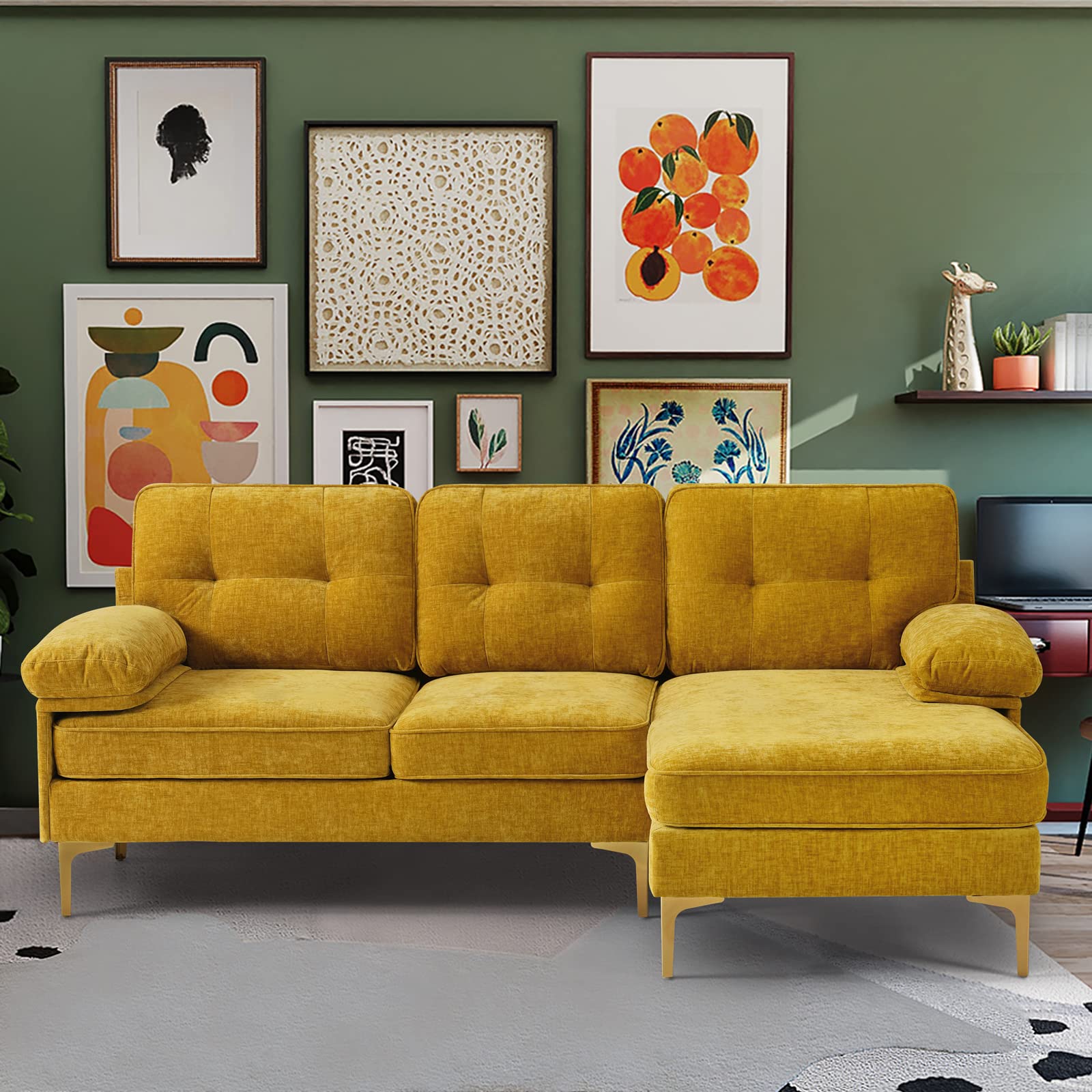 TEKAMON Yellow Sectional Sofa Couch for Living Room, Samll couches for