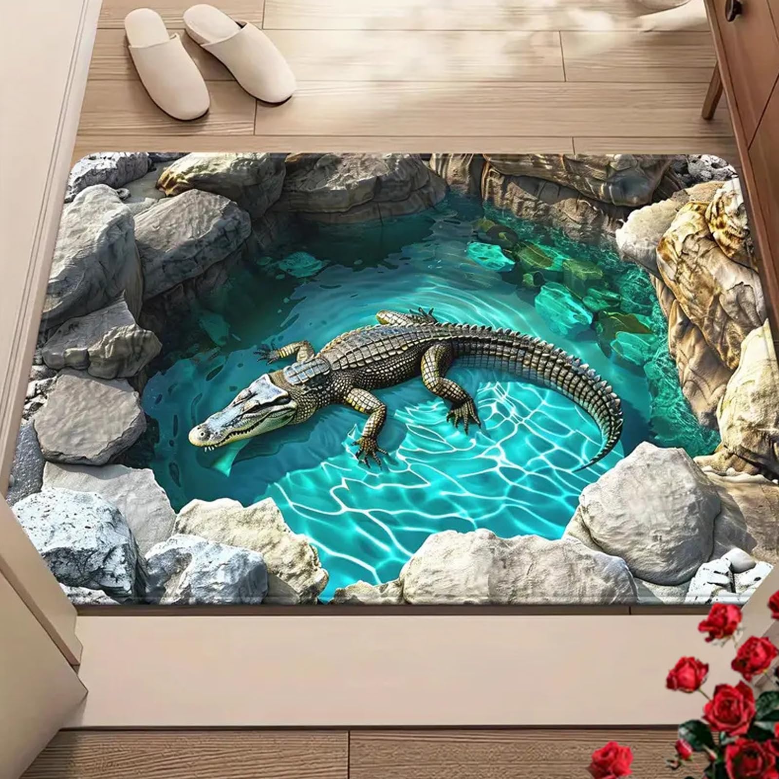 2026 New 3D Hole Rug, Dog Gets Scared of 3D Carpet, Rug That Looks Like a Hole, Optical Illusion Rugs, Non-Slip, for Bedroom, Living Room to Decorate or Game with Your Pets (60*90cm,Algae Mud-D)