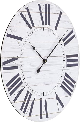 Miniatura 3 de MISC Reloj de pared grande Shiplap con números romanos grandes, diseño de país francés, reloj colgante para interiores, 23 pulgadas, redondo