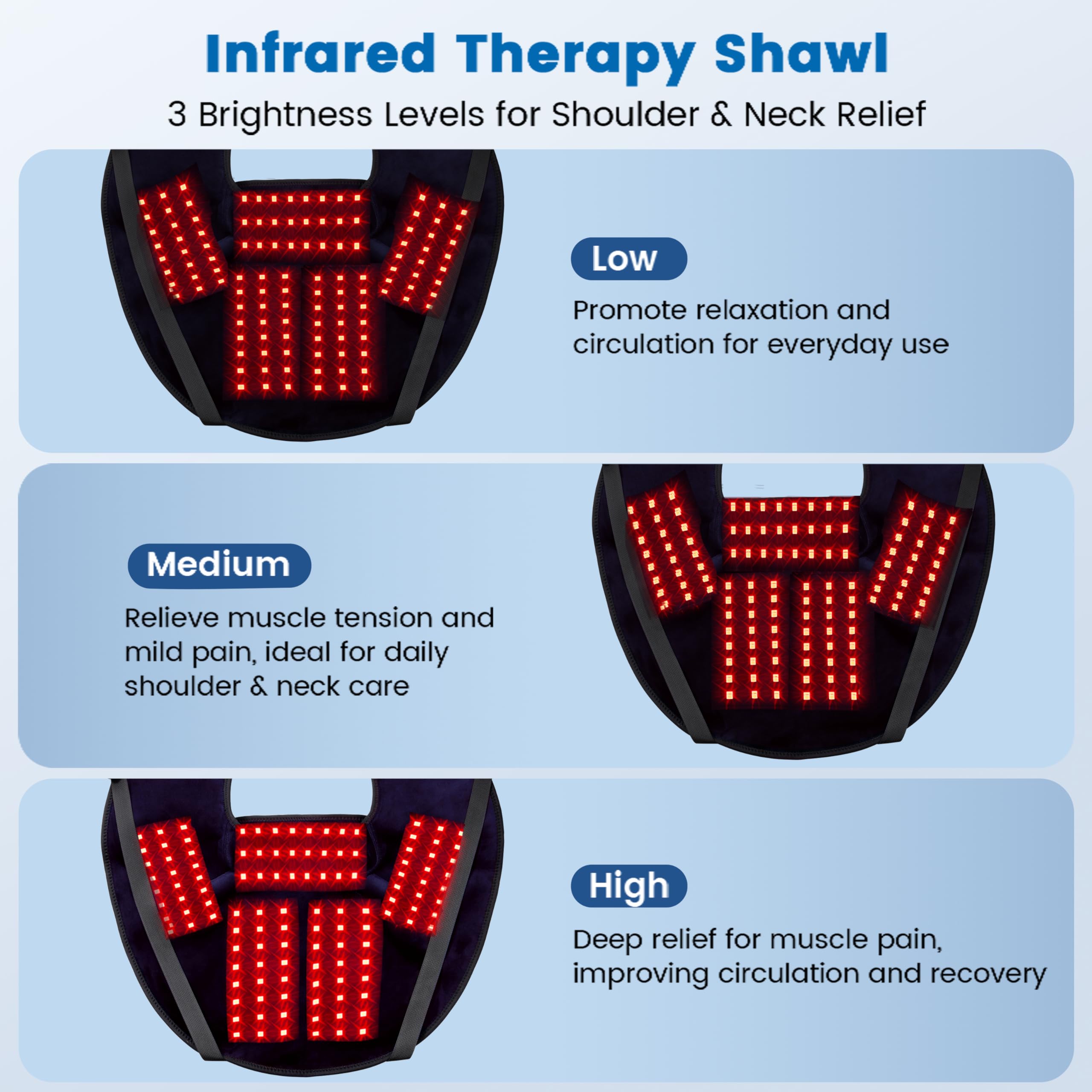 Envoltura de terapia de luz roja inalámbrica para cuello y hombros, 120 LED de 660 nm rojo y almohadilla de terapia de luz infrarroja cercana de 850 nm con masaje vibratorio, envoltura de hombro