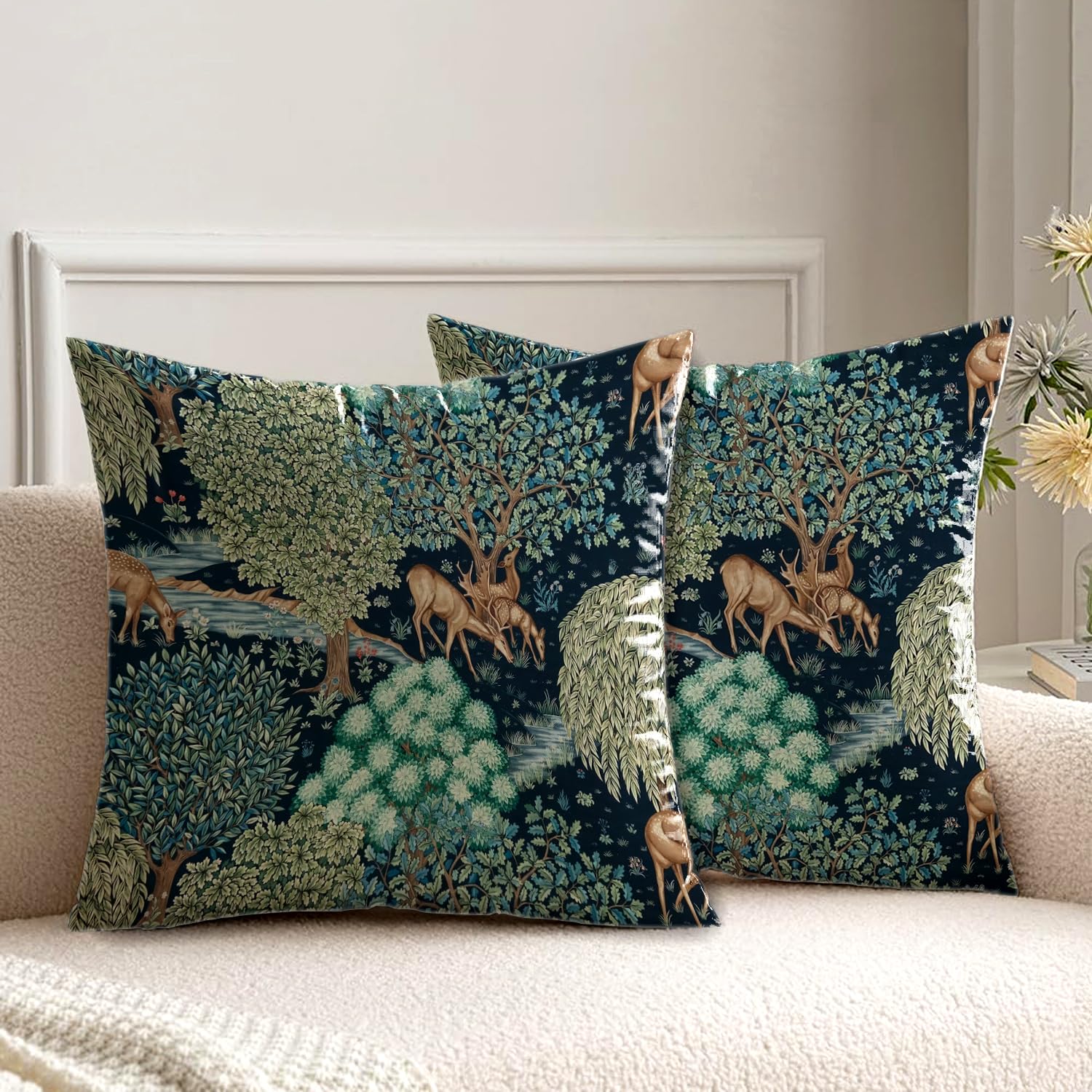 kissenbezug 40x40 cm kissen william morris tiere hirsch deko für sofakissen kissenbezüge 2er set doppelseitiges muster dekokissen couchkissen kissenhülle sofa schlafzimmer wohnzimmer zimmer zierkissen