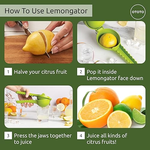 Miniatura 8 de OTOTO Lemongator - Exprimidor de limón manual fácil de sostener para limón, lima, naranjas, sin BPA, apto para lavavajillas, exprimidor de cítricos,