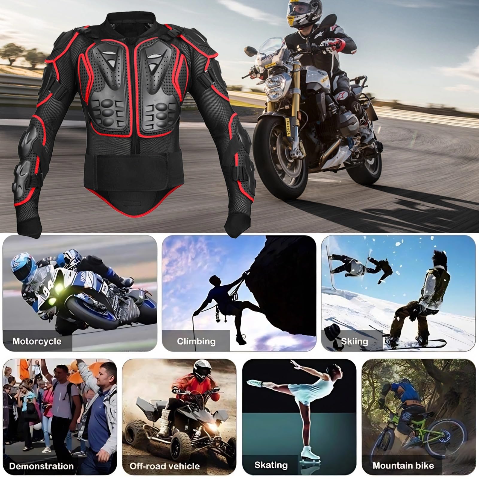 Kurtka Ochronna Motocyklowa Pełna Zbroja Ciała, Ochrona Zabezpieczenia w Klatce Piersiowej, Sprzęt Motocyklowy, Odporna na awarię oddychającą Rowerowe Rowerowe Sprzęt Ochrony od (XL)