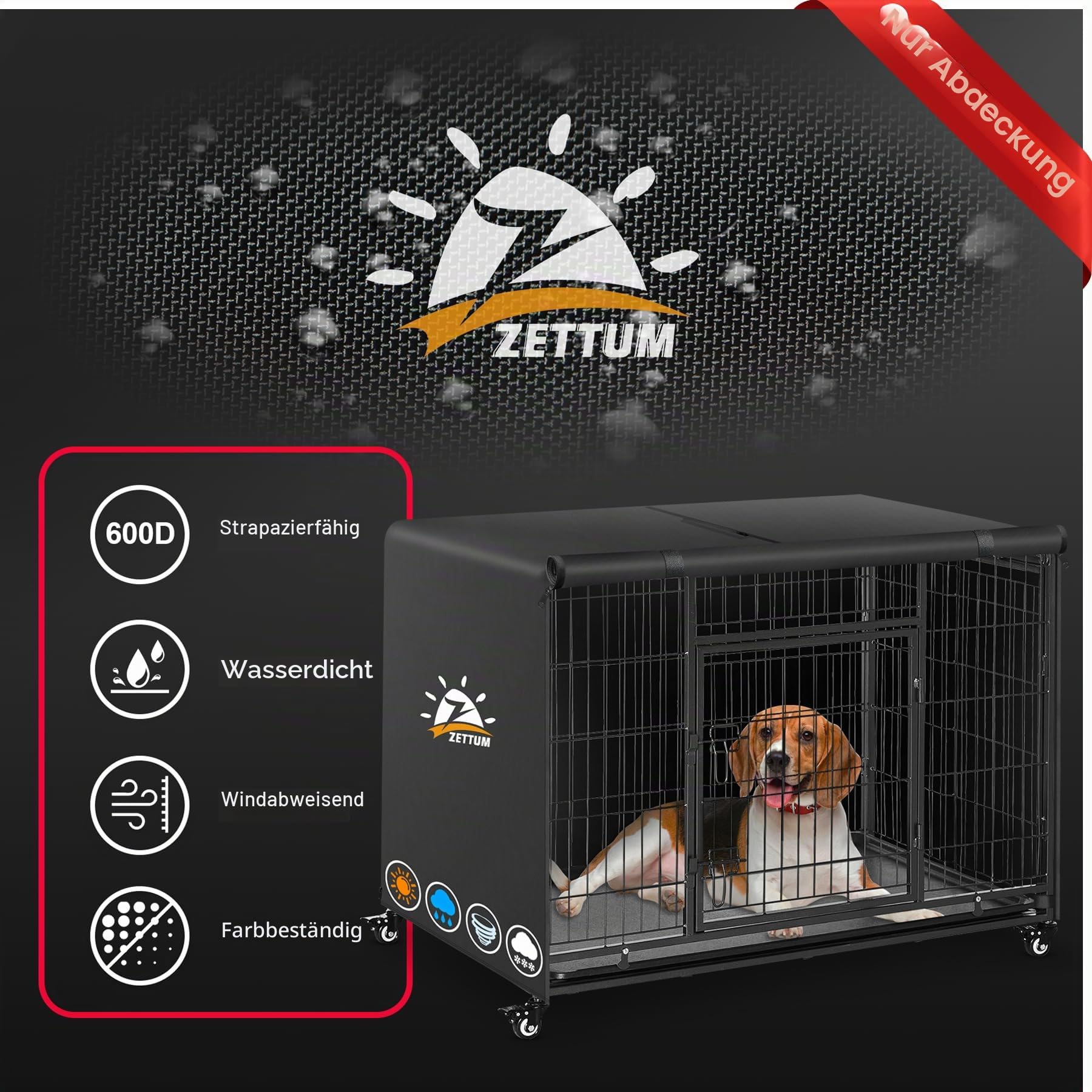 Zettum 120 cm Hundekäfig Abdeckung, Hundekäfigabdeckung Winddicht und langlebig, 600D Oxford strapazierfähig Hundebox Abdeckung, universell passend für Hundekäfige (Ohne Hundekäfig - 121x76x83 cm)