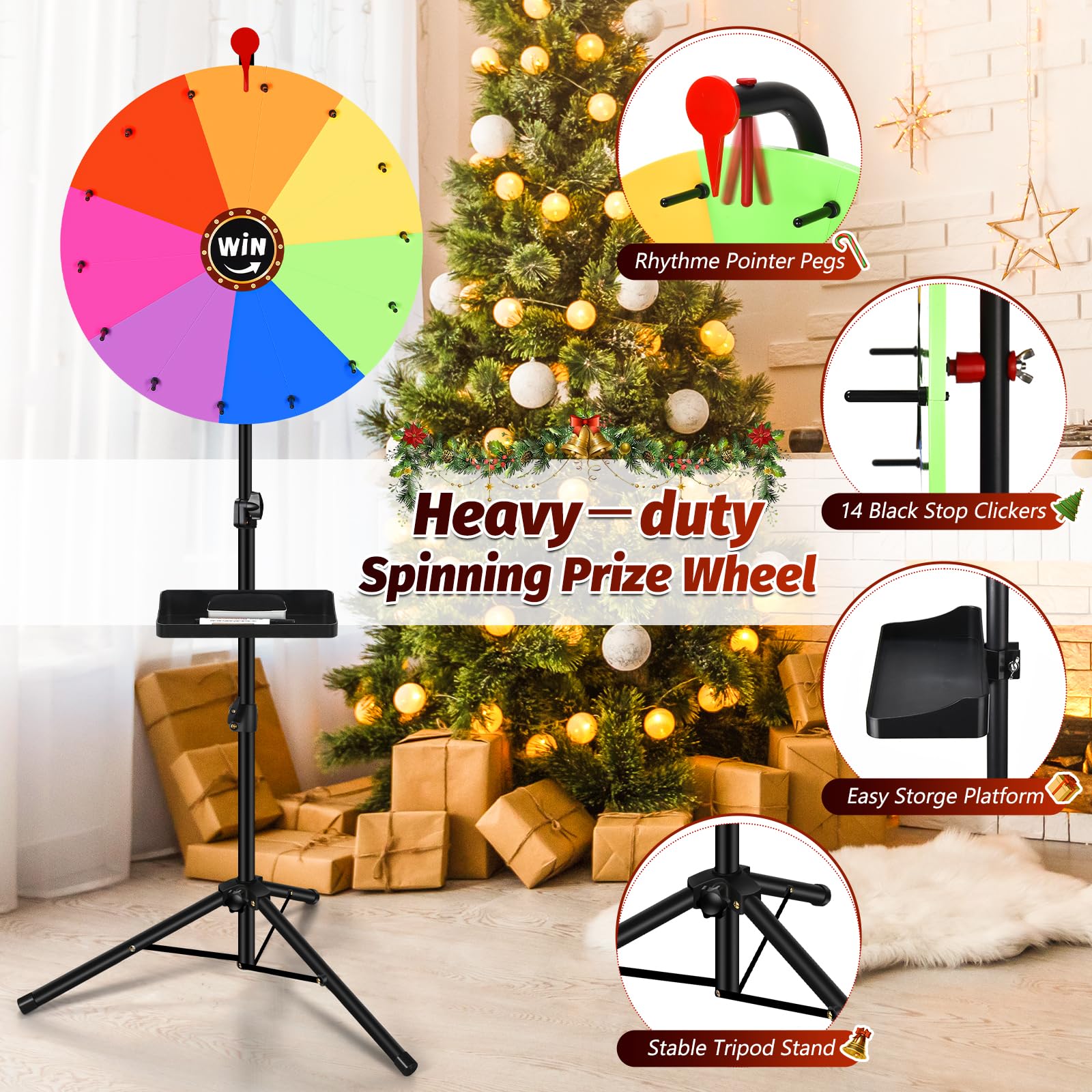 GADFISH 24-inch Spinning Prize Wheel, Ajustable 37"-65" Height Spin Doodle Game Spinner, Storable Prize Wheel Spinner with Stand, Wheel of Fortune Game, 14 Colors: 18"
