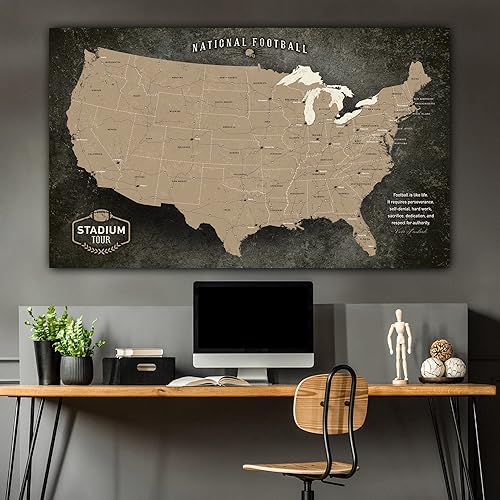 Vista 38 de HolyCowCanvas Personalized Canvas Football Stadium Map Tracker with Pins, Metal Footballs, Customized Sports Gift, Push Pin USA Map (Green Vintage)