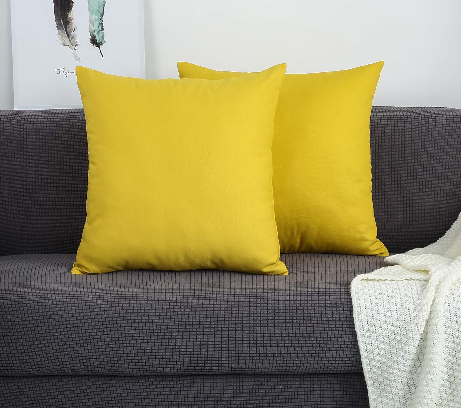 TangDepot Handmade Decorative Solid 100% Cotton Canvas Throw Pillow Covers/Cushion Covers, 45 Colors Available - (20" x20" , Deep Yellow, 2 Count (Pack of 1))