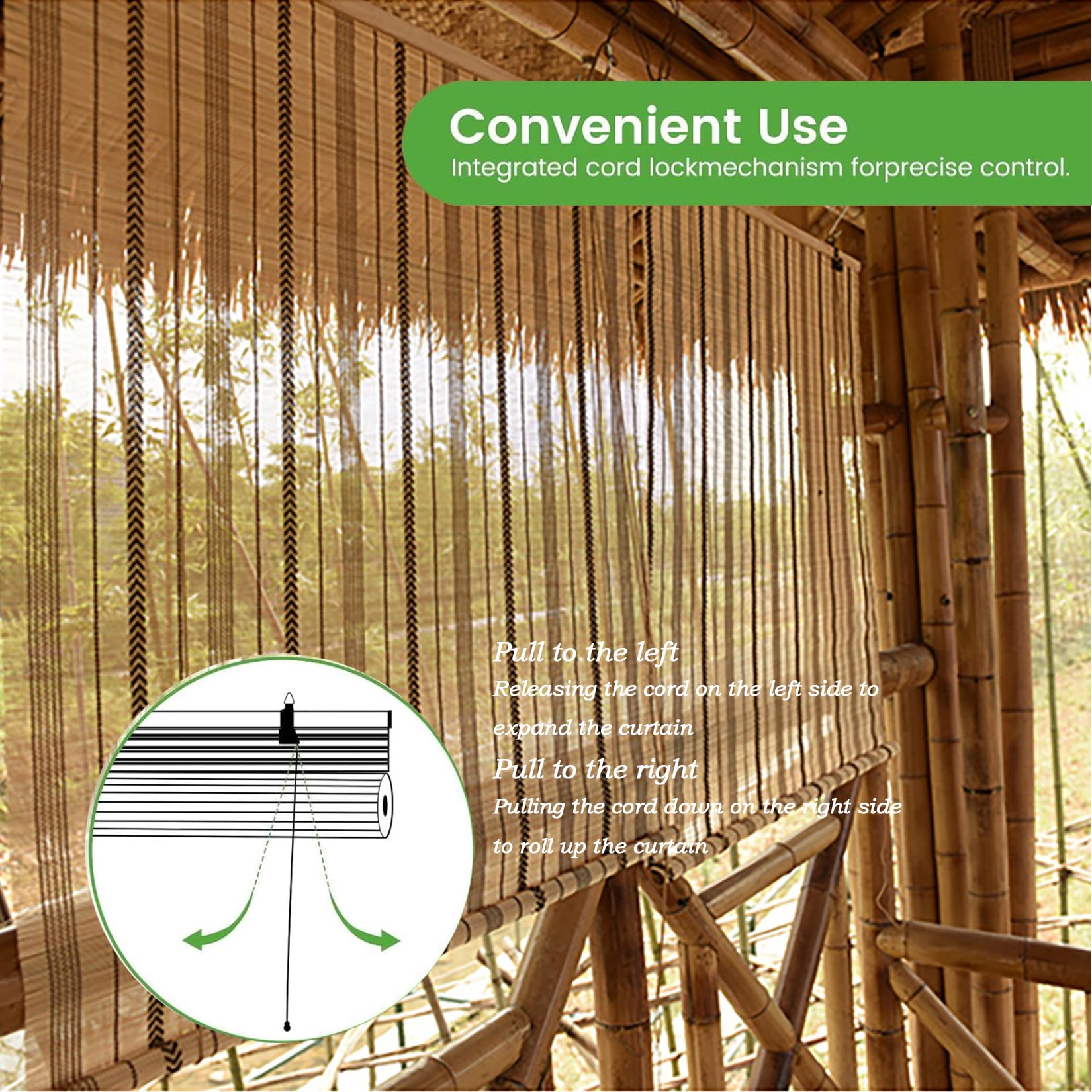 Rullo in bambù naturale Bli 120 x 290 cm, filtro della luce, 50% adesivo, fissaggio a vite, perfetto per soggiorno, camera da letto, ufficio, decorazione della casa