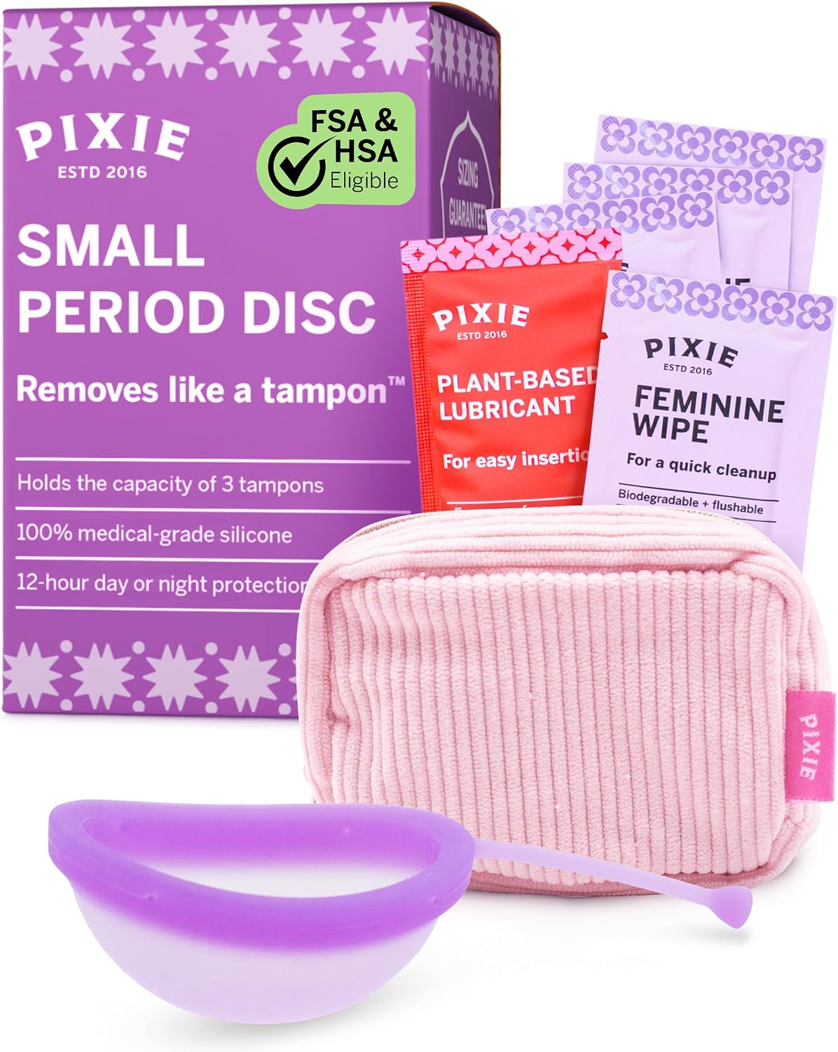Pixie Menstrual Disc for Feminine Care - Ranked 1 for Best Tampon Alternative Period Disc - 100% Medical-Grade Silicone - Removes Like a Tampon - Wear 12 Hours - Capacity of 5 Tampons (Medium)