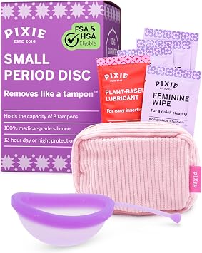 Pixie Menstrual Disc for Feminine Care - Ranked 1 for Best Tampon Alternative Period Disc - 100% Medical-Grade Silicone - Removes Like a Tampon - Wear 12 Hours - Capacity of 5 Tampons Medium