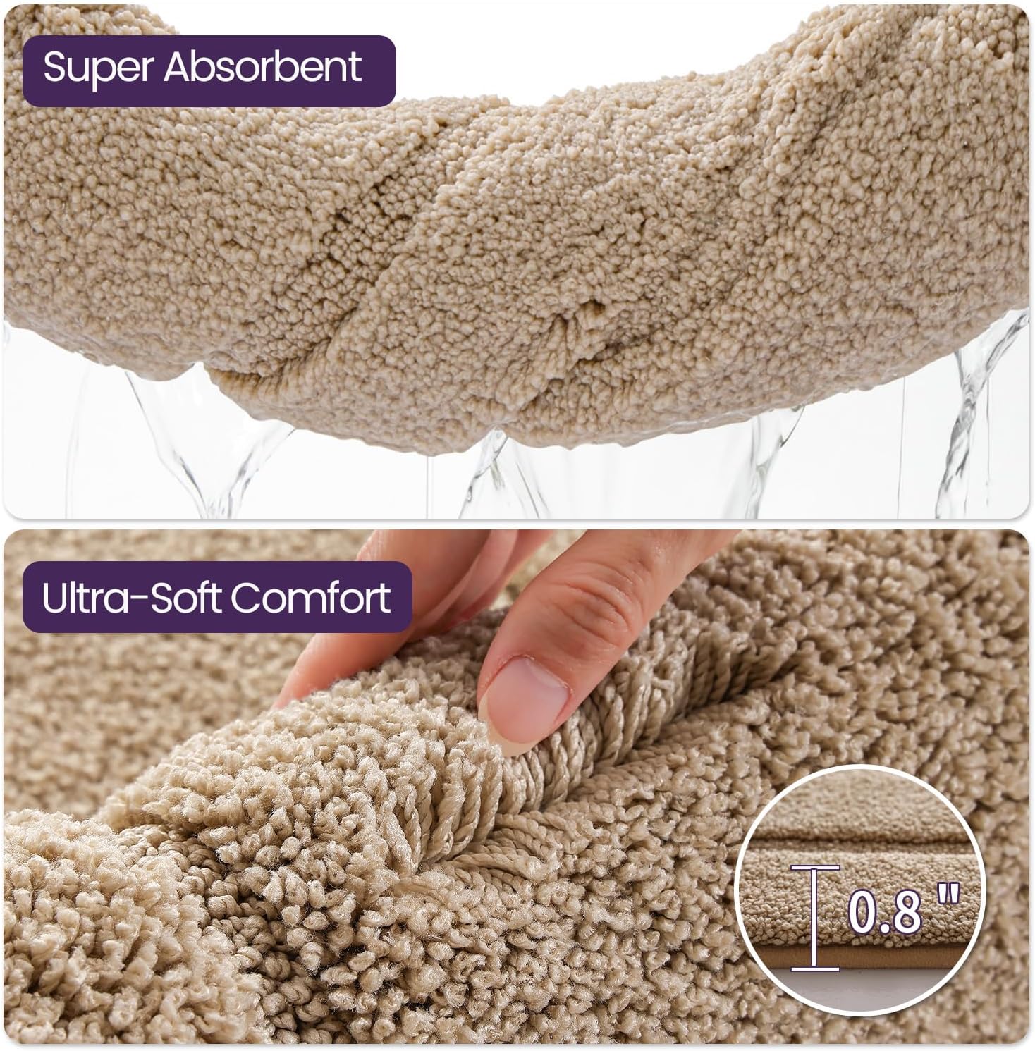 DEXI Bathroom Rugs 32x20, Washable Non Slip Bath Mat for Shower Floor, Absorbent Quick Dry Bathmat with Rubber Backing, Ultra Soft Plush Carpet for Tub, Beige