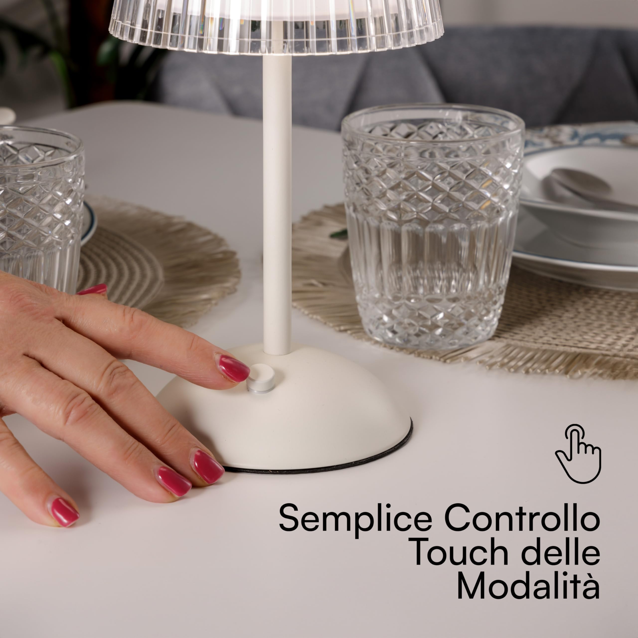 Baroni Home Coppia di Lampade Touch LED Wireless Ricaricabili 3 Modalità di Luce, Lampade in Plexiglass da Comodino per Interno e Esterno, Luci Variabili e Cavo Incluso,12x12x29cm, Bianca 2 Pezzi