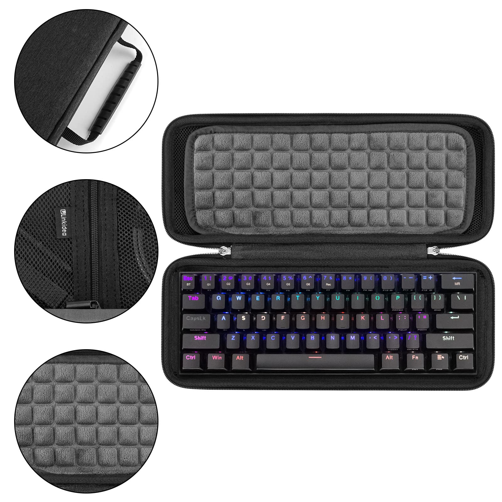 Linkidea Harde reiskoffer voor TKL Tenkeyless toetsenbord, computer 87 toetsen draadloos/bedraad toetsenbord draagtas beschermende opbergdoos tas, compatibel met Razer Huntsman V2 TKL Tenkeyless