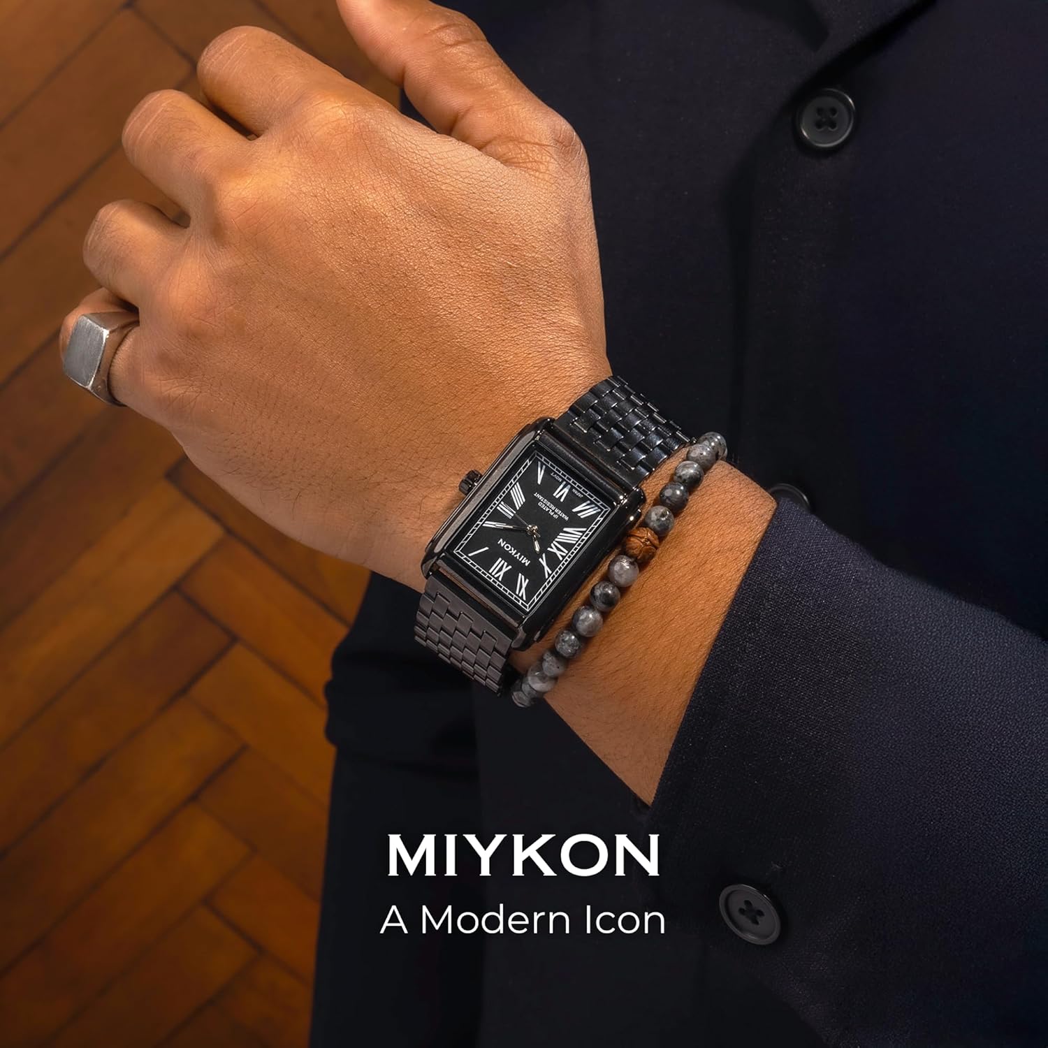 Miykon Vintage Dress Watches for Men – Square Tank Watch with Solid Stainless Steel Bracelet, Mens Dress Watches – Japanese Quartz, Waterproof to 100ft