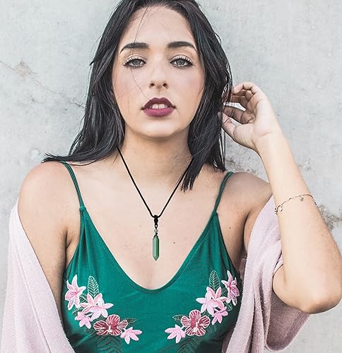 Vista 11 de YATOJUZI Collar de piedra de cristal curativo de obsidiana, collar con colgante hexagonal puntiagudo, cuerda ajustable, collar de piedras preciosas