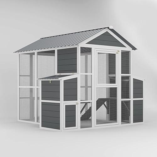 Outdoor Wooden Chicken Coop for 10 Chickens,Large Hen House Poultry Habitat Pet Hutch Run Cage with 2 Chicken Nesting Boxes,Walk in Chicken Coops Run W/Ramp and Run,Waterproof Roof,(80"×82"×69")