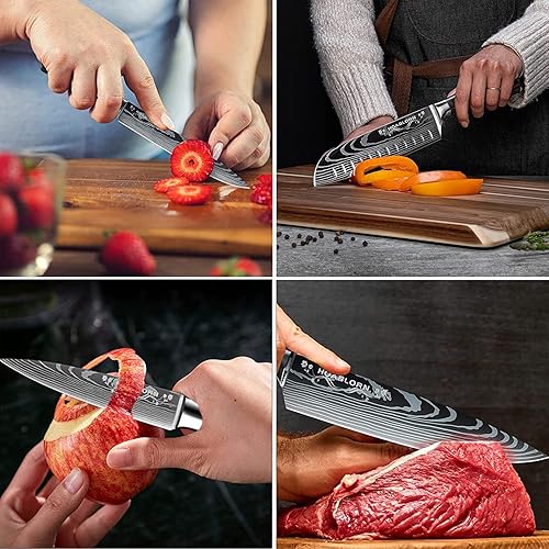 Miniatura 4 de Kitchen Knives Set with Block HOABLORN Luxury 15pcs Magnetic Block Knife Sets Acacia Knife Holder with Strong Magnet Heart Damascus Kitchen Knives