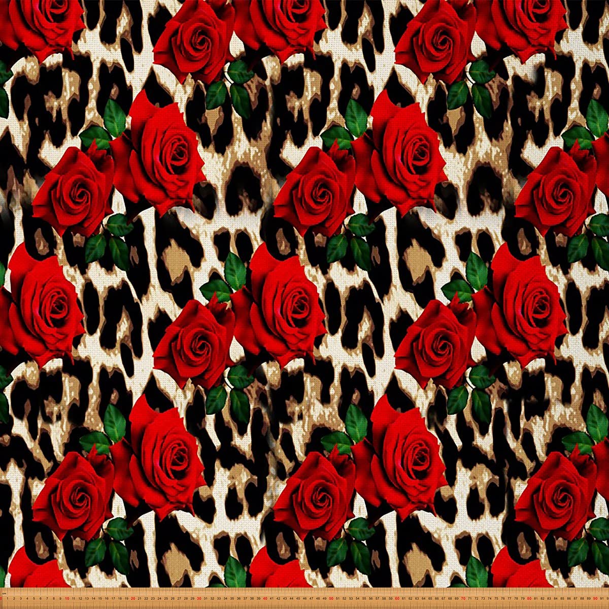 Leopard Print Upholstery Fabric by The Yard Red Rose Cheetah Reupholstery Fabric for Chairs Luxury Floral Wild Animal Decorative Waterproof Outdoor Fabric 2 Yards,(L184*W150cm) Red Brown