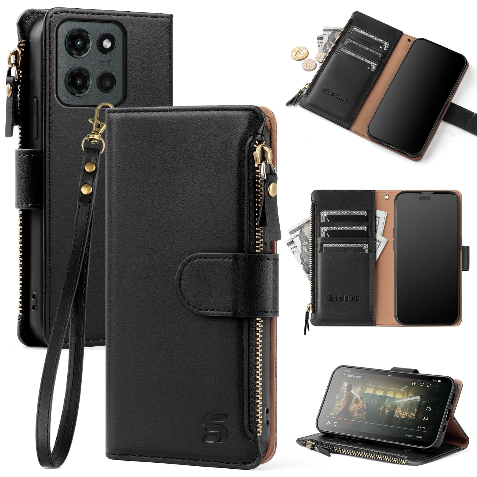Shieldtop Compatible with Motorola Moto G 2026/2025 / G Play 2026 Wallet Case with Card Holder,Women Men RFID Blocking PU Leather Flip Phone Case