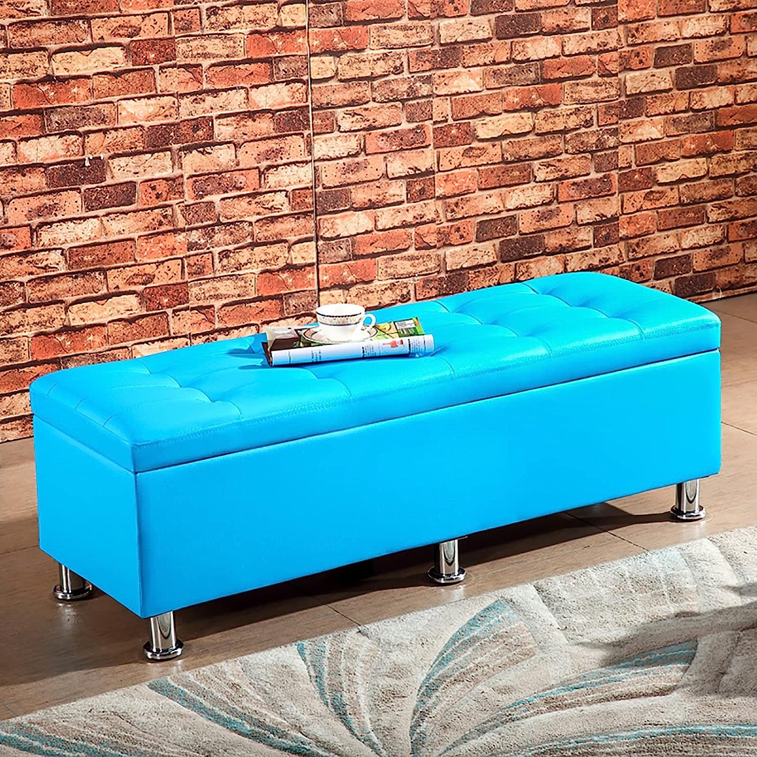 GHFXSCV Modern Faux Leather Bench for Entryway, Upholstered Footrest, Storage nizer for Living Room & Bedroom, 39x16x16 Inches - Stylish & Functional