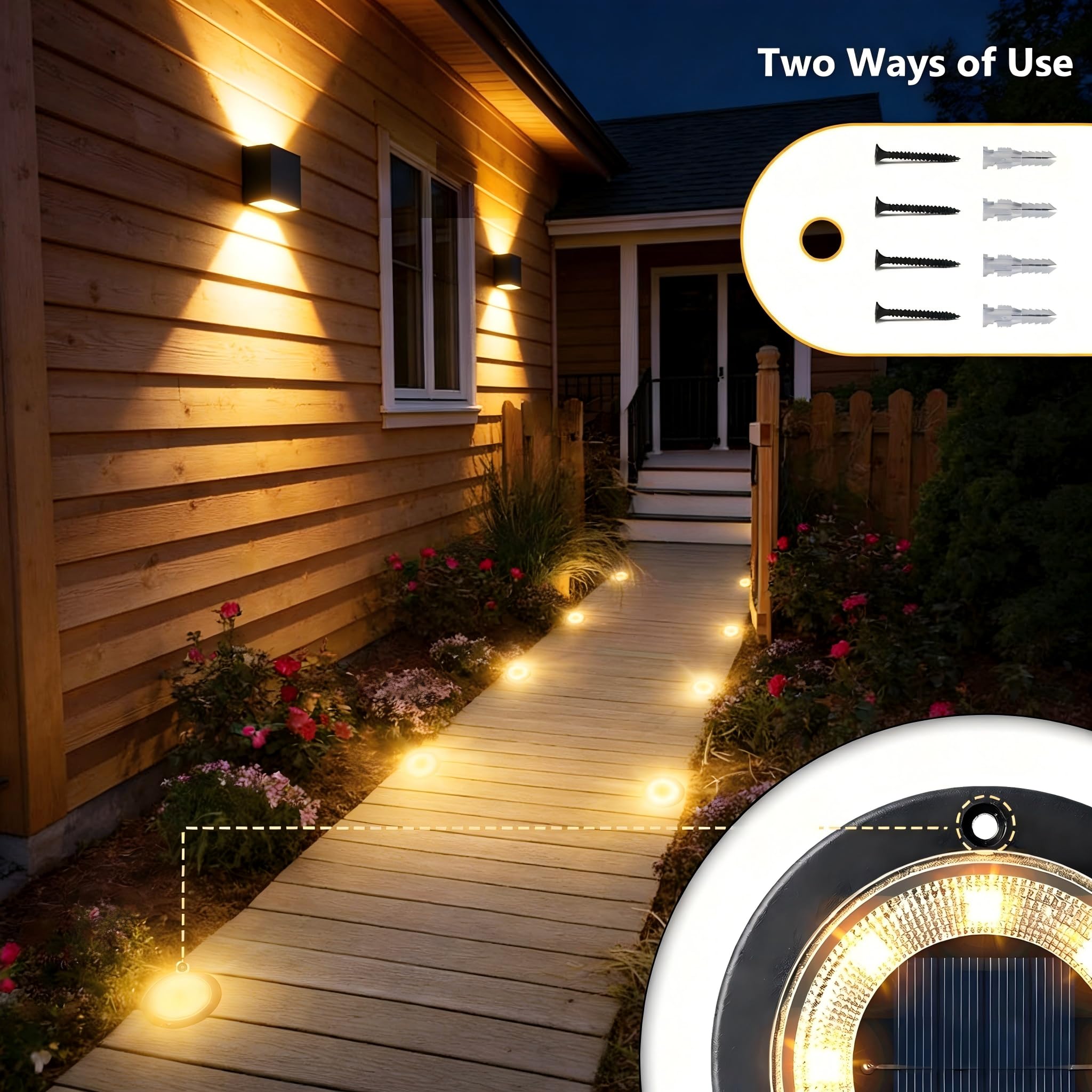 Flacchi Solar Bodenleuchten Aussen - Solarleuchten für Garten Außen mit 8 LEDs, Wasserdicht Led Solar Gartenleuchten, Solarlampen für Außen Rasen Auffahrt Gehweg Patio (Warmweiß, 12 Stück)