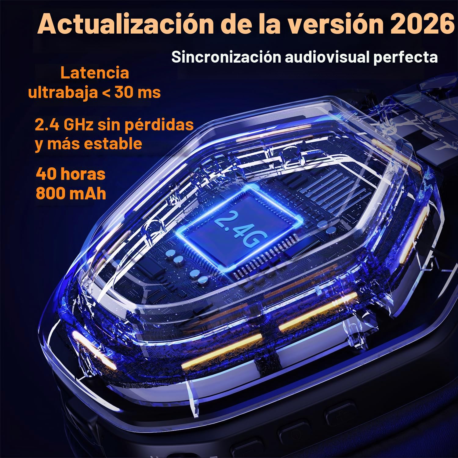 Ozeino Cascos Gaming Inalámbricos para PC/PS5/PS4, Auriculares Gaming Inalámbricos de 2,4GHz Wireless+Bluetooth, Baja Latencia Calidad de Sonido sin Pérdidas, Duración 30Hr+
