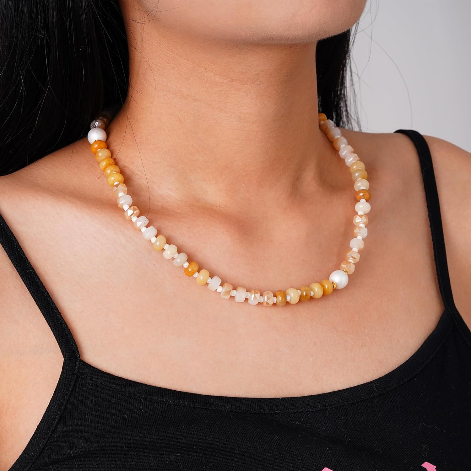 LALAPPLE Colorful Beaded Gemstone Necklace for Women, Boho Rainbow Bead Choker with Natural Stone Crystal Beads, Handmade Summer Beach Necklace Jewelry - Image 2