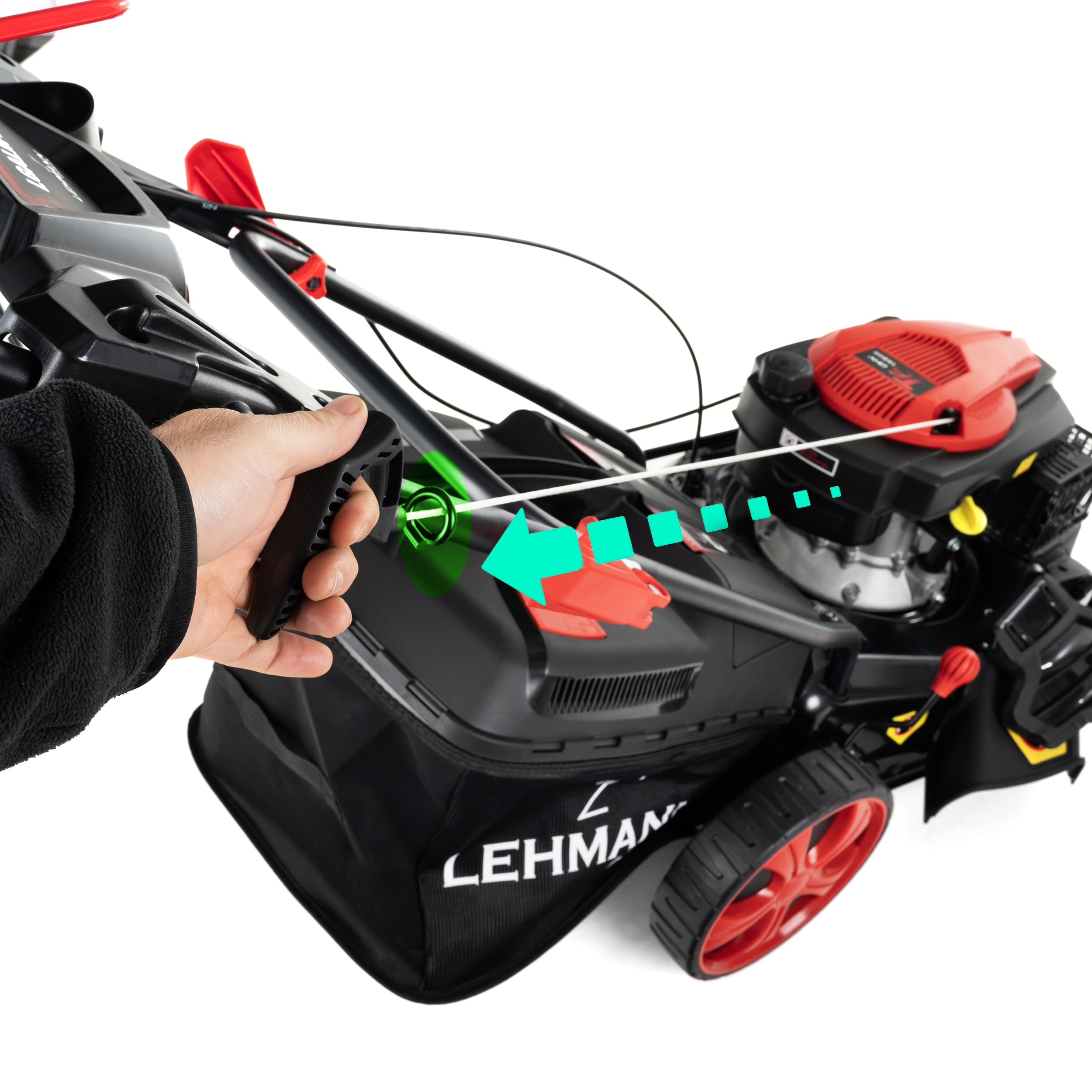 Lehmann LGALM-2646 kosiarka spalinowa z napędem na tylne koła, 146 cm3 3,5 KM, szerokość cięcia 46 cm, wytrzymała obudowa stalowa, 7-stopniowa regulacja wysokości cięcia 25-70 mm, uchwyt z funkcją
