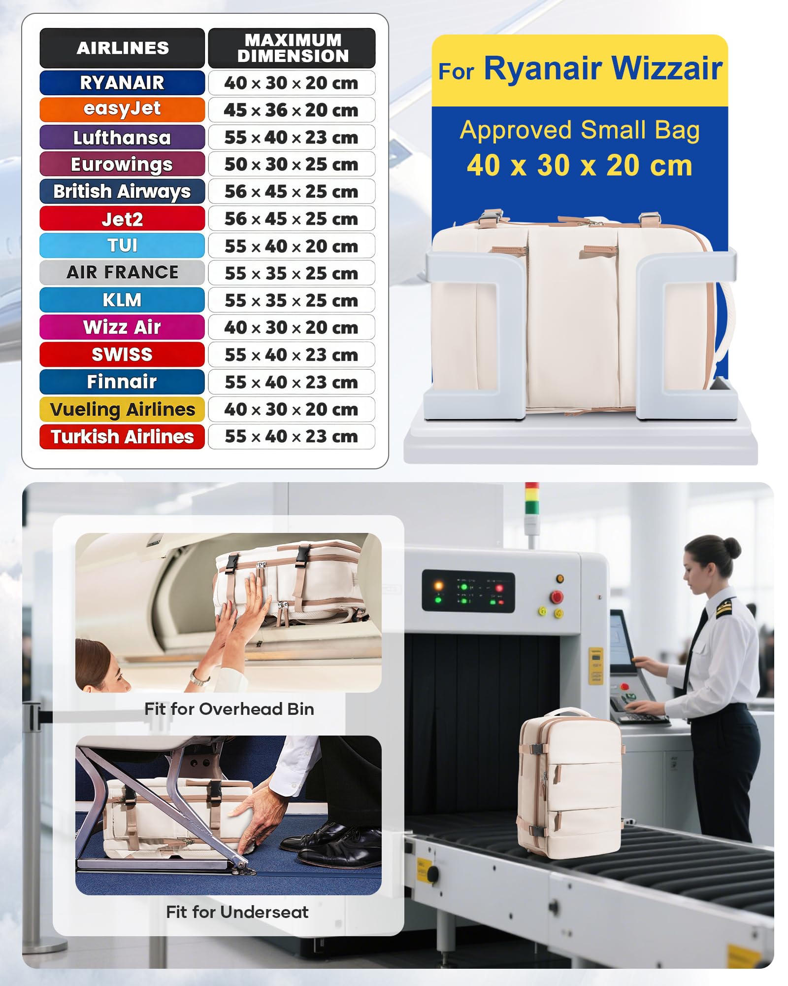 SZLX Zaino A Vuoto Con Pompa Donna, Zaino Ryanair 40x30x20 Sottovuoto Zaino da Viaggio Ryanair Wizzair, Ryanair Viaggio Ruscksack Dimensione Cabina Con Pompa Impermeabile Uomo Valigia A Vuoto