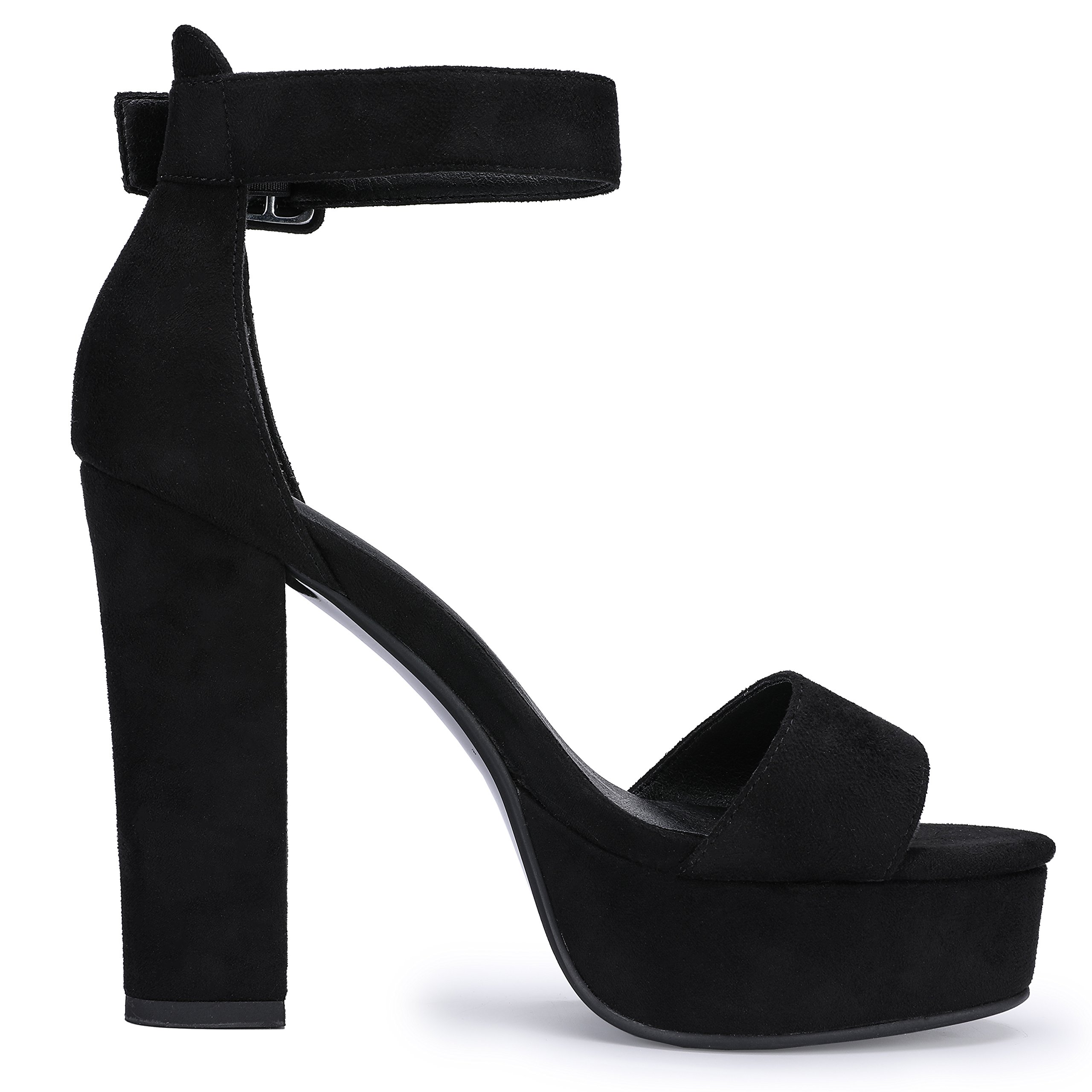 IDIFU IN5 Sabrina Platform Block Chunky High Heels Ankle Strap Heeled Sandals Sexy Wedding Party Dress Shoes for Women Open Toe Heels: 6.5 Black Suede