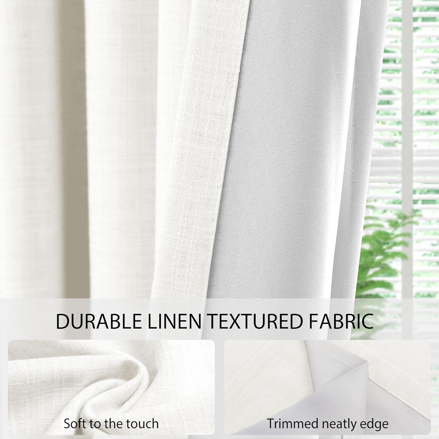 Macochico Room-Darkening Faux Linen Curtains Blackout Room Drapery Panels with Nickle Grommet for Bedroom Classrooms Sliding Glass Door,Snow White 52W x 102L Inch (1 Panel)