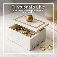 Vista 4 de Keepsake Box with Lid – Marble Stone with Gold Accents, Elegant Storage for Jewelry, Accessories or Tabletop Styling – Modern Home Decor Accent Box