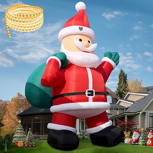 40ft Santa Inflatables Outdoor Christmas Decorations, Giant Blow Up Santa Claus with LED Lights, Christmas Yard Decor