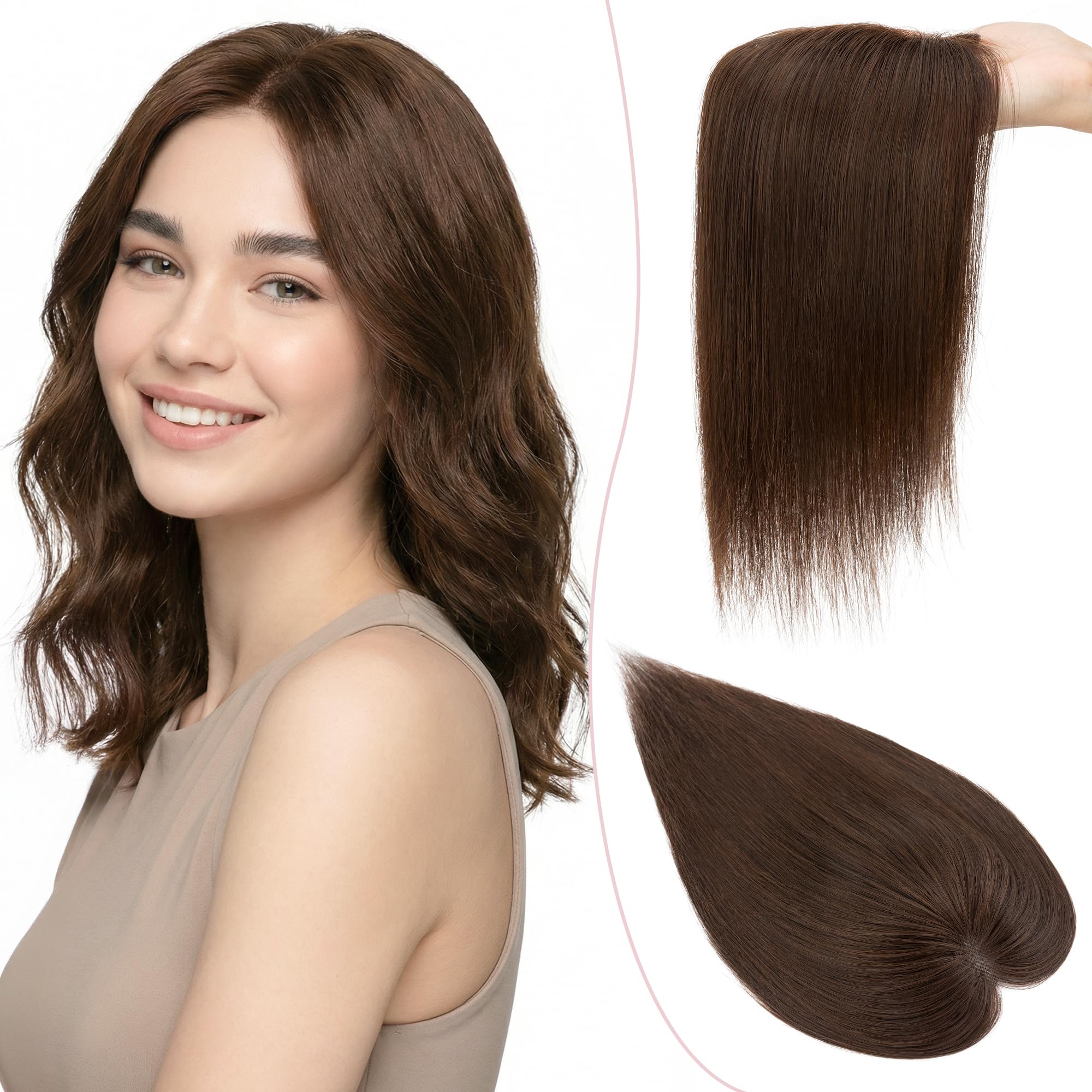 Treska z naturalnych włosów Remy, Clip in, peruka z bocznymi grzywkami, przedłużenie włosów, kucyk, dla kobiet, z 3 klipsami, 35 cm # 2R