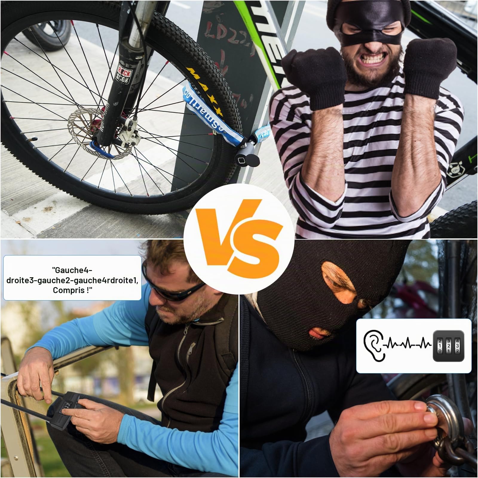 Antivol de vélo étanche sans clé eLinkSmart 100 cm pour vélo, scooter, moto, porte, clôture, portail, empreintes digitales, application Bluetooth, très résistant, bleu 2024