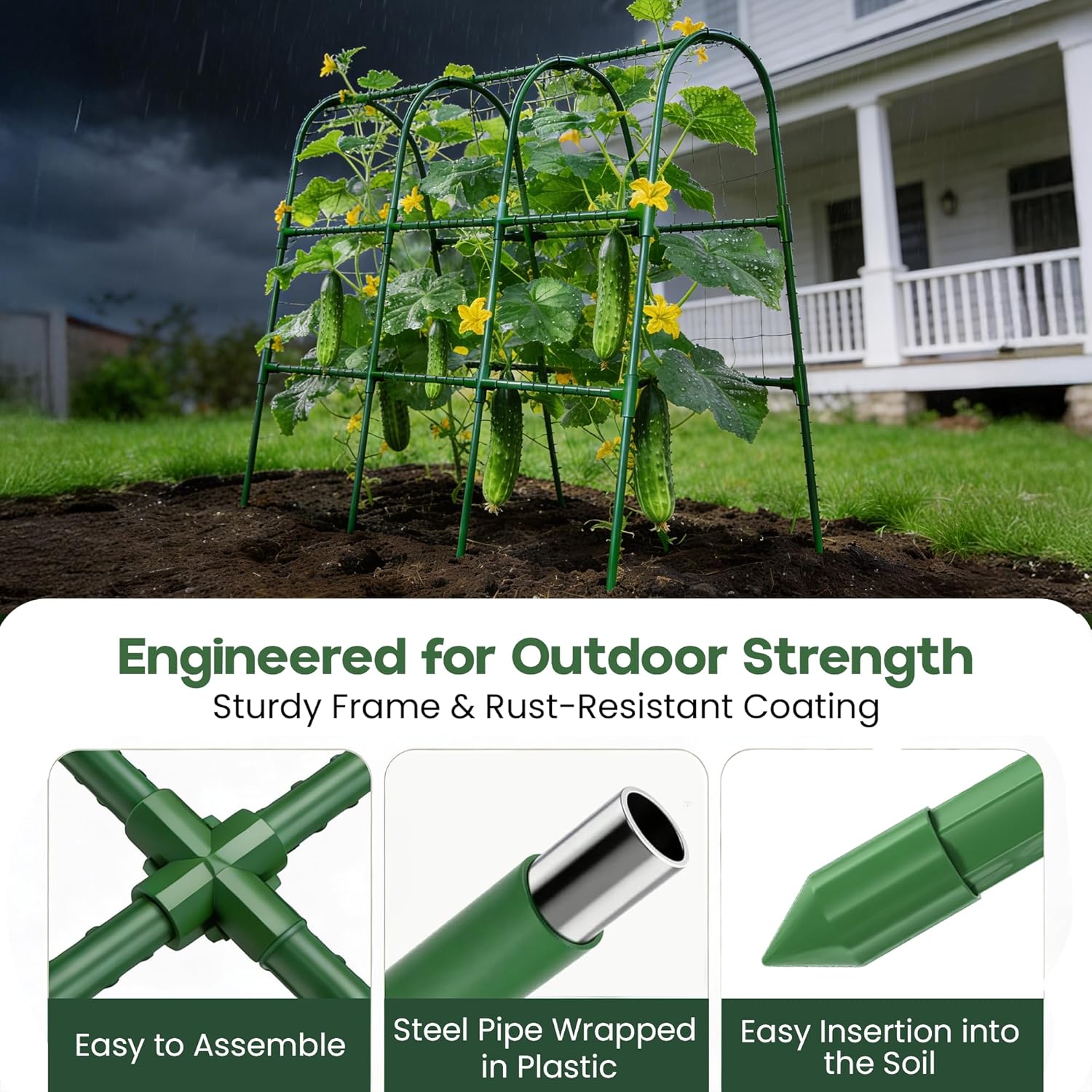 48x48 Cucumber Trellis for Raised Bed - U Shape Vegetable Garden Trellis for Climbing Plants Outdoor - Support for Cucumbers, Pea, Zucchini, Squash,Tomato, Green Bean, Vine, Watermelon, Melon, Pumpkin