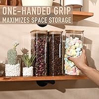 Vista 3 de Juego de 3 contenedores herméticos de almacenamiento de vidrio rectangular de 64 onzas con tapas de bambú, frasco cuadrado de almacenamiento