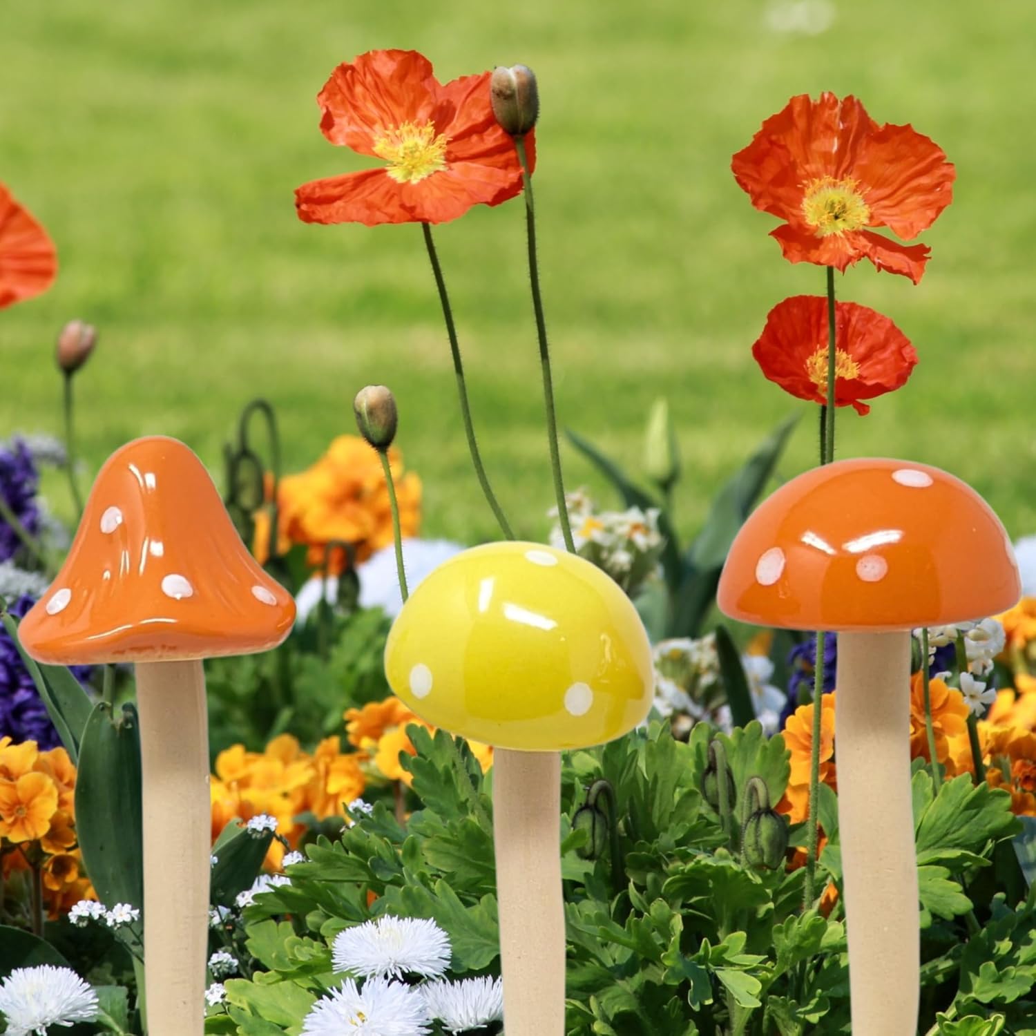 Mushroom Picks Set of 6 – Decorative Porcelain Garden Stakes for Fairy Garden, Potted Pots, Yard, Flower beds – Miniature Indoor Outdoor Decor – Great Gift for Garden Enthusiasts & Nature Lovers