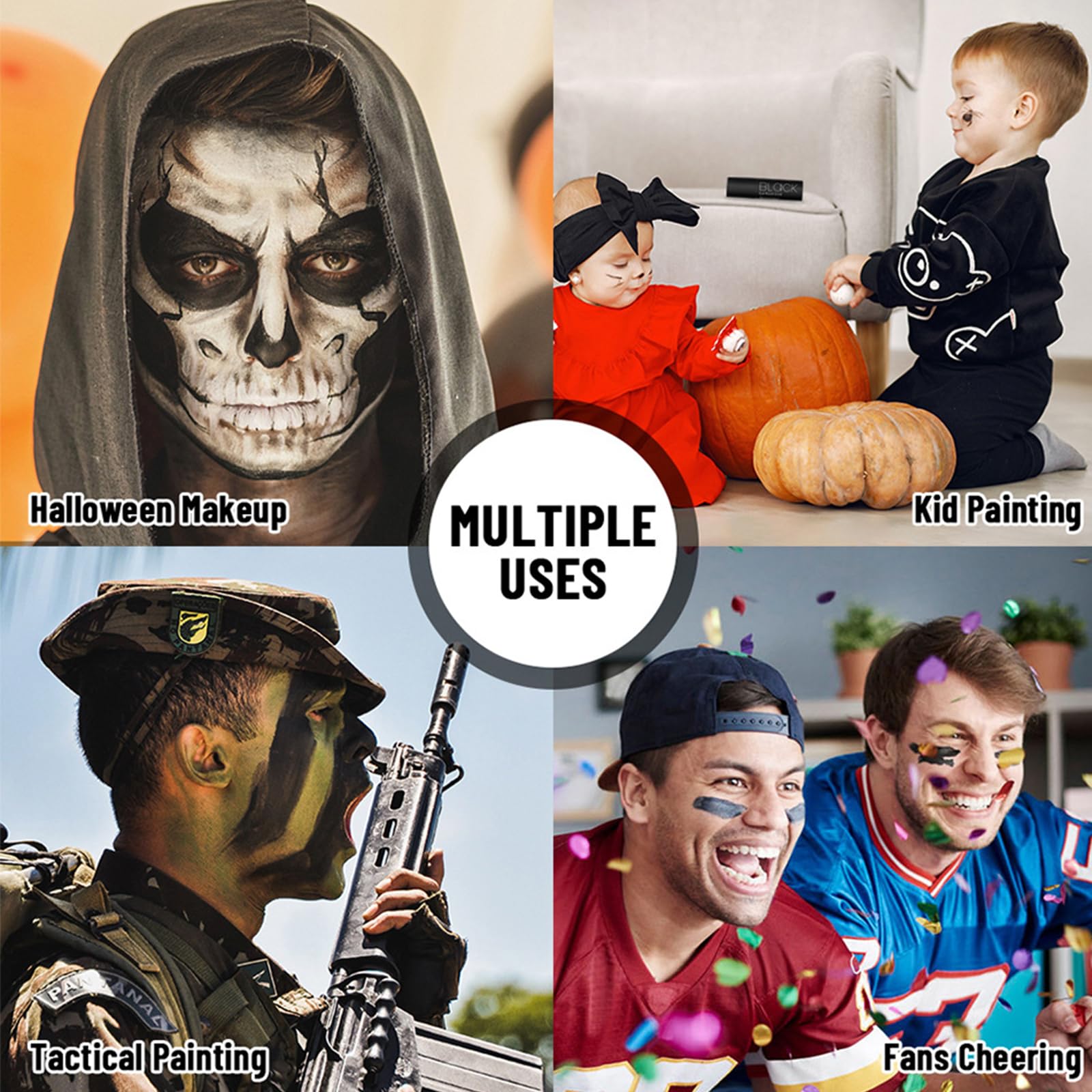 Lilbitty czarno-biała farba do makijażu Cosplay, odporna na pot, gotycka farba do malowania ciała, łatwa w użyciu na imprezy kostiumowe, Halloween, baseball, piłkę nożną